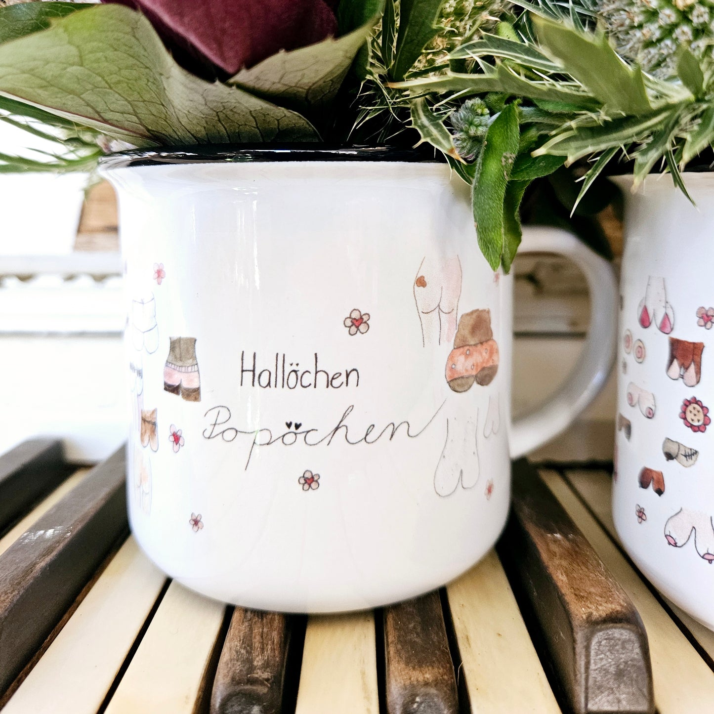 Busenfreundin / Hallöchen Popöchen Komplimentetasse❤️ ( gefëllt mat Schnettblummen )